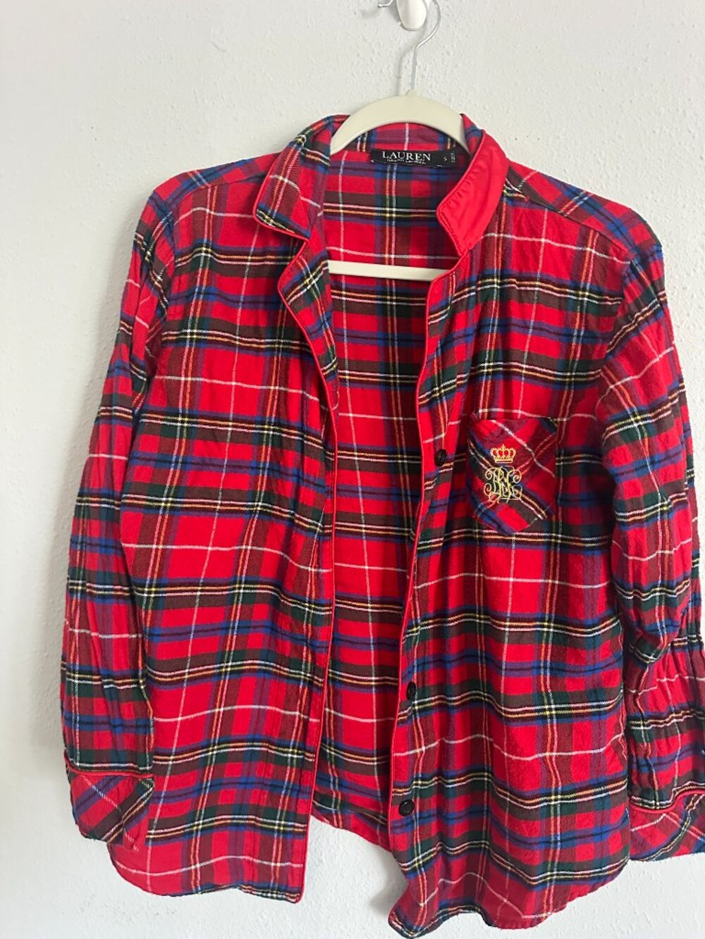 Vintage Lauren Ralph Lauren Black Label Red Tartan Plaid Crest Shirt Preppy S - Picture 3 of 9